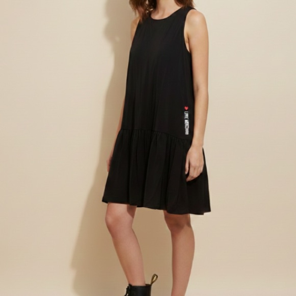 Love Moschino Tunic Dress Size 8 Ruffle Hem Pockets Black